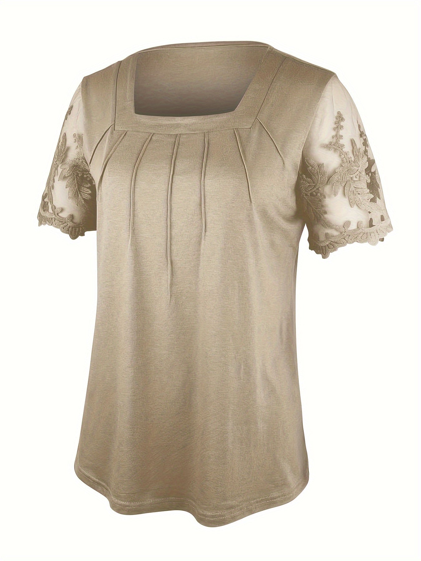 Damen Langkleid Elegant mit Quadratischem Ausschnitt und Spitze
