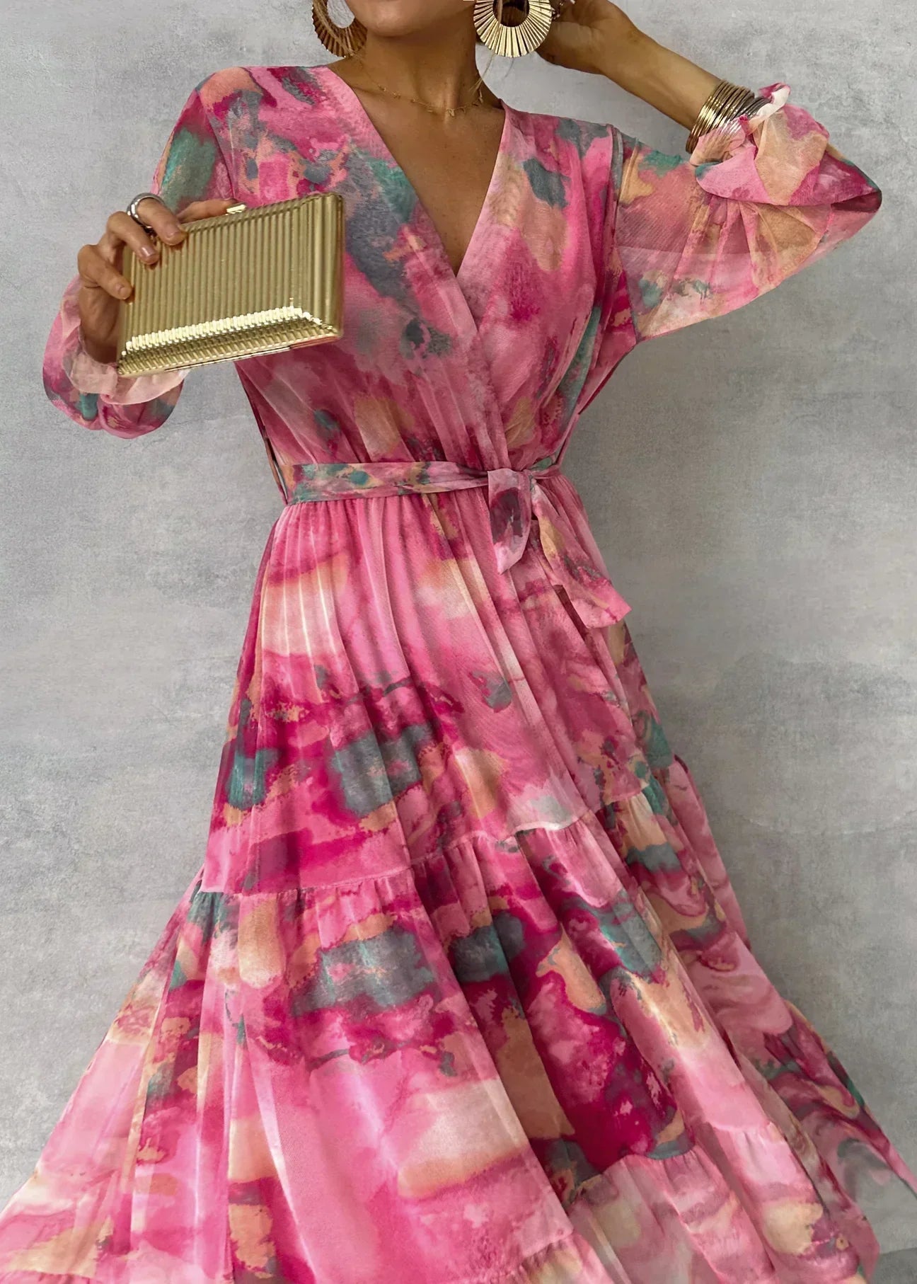 Damen Fließendes Maxikleid mit Plissee & Blumenmuster