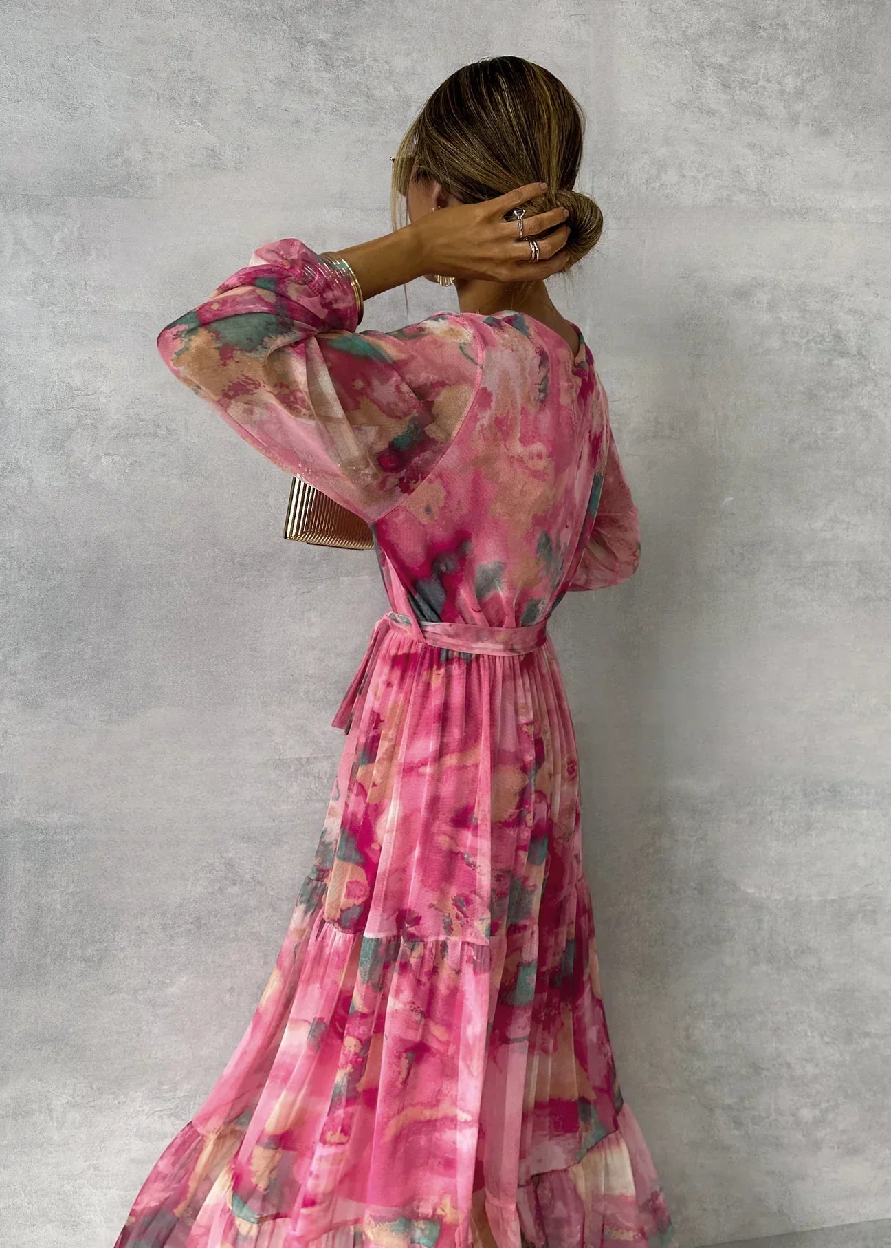 Damen Fließendes Maxikleid mit Plissee & Blumenmuster
