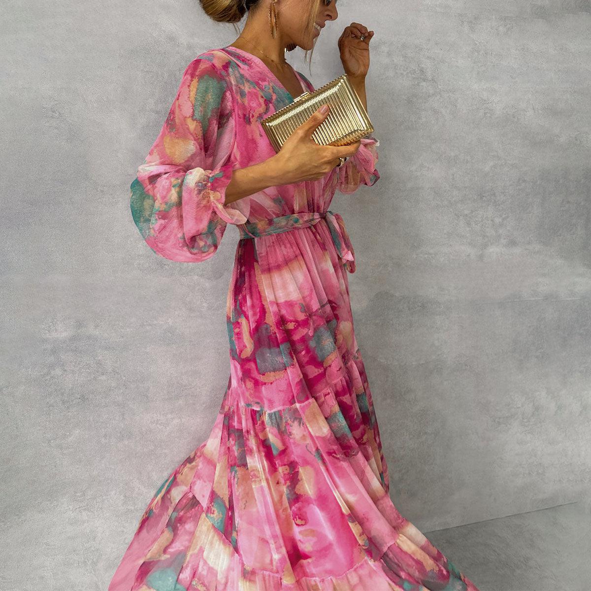 Damen Fließendes Maxikleid mit Plissee & Blumenmuster