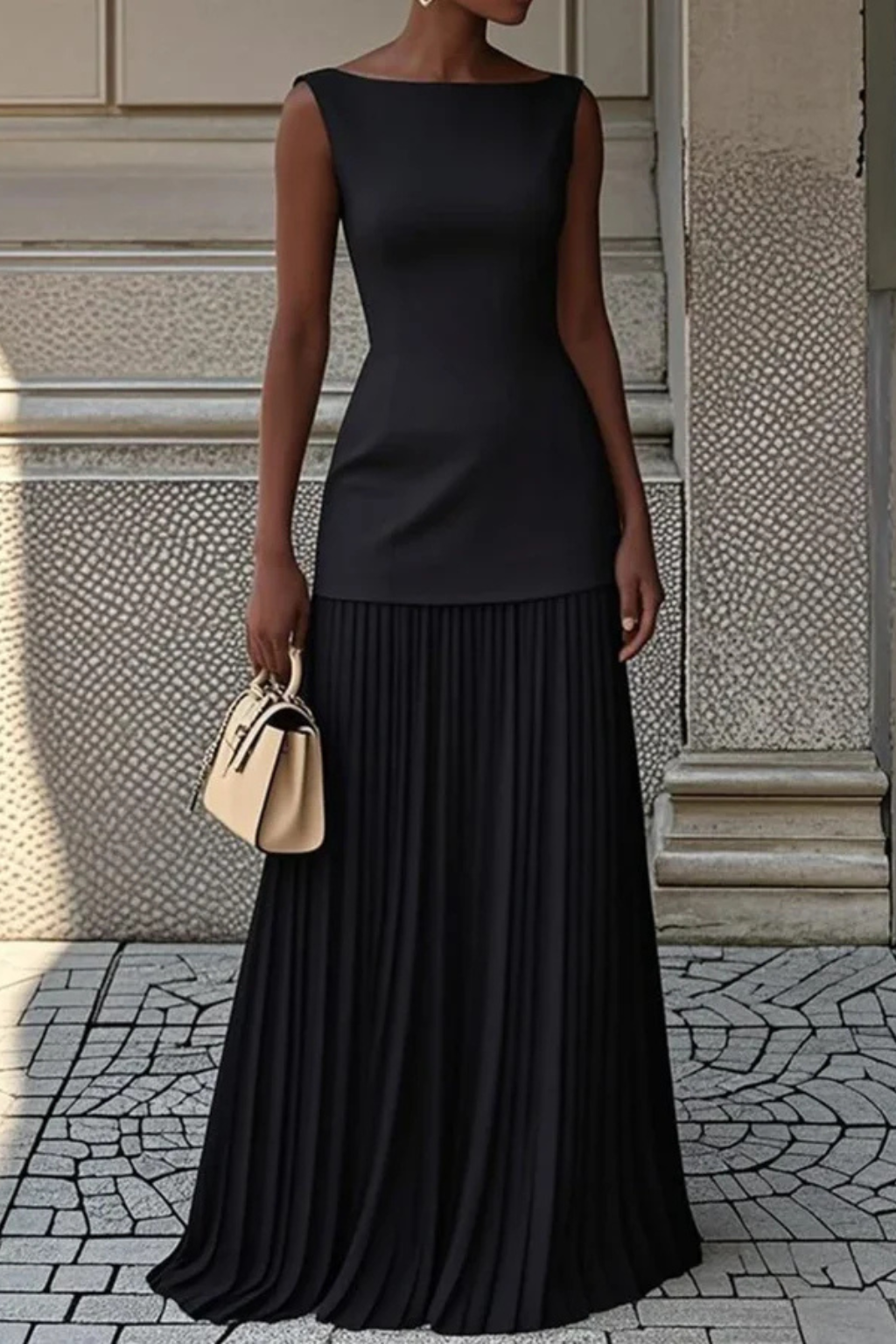 Eline Damen Maxikleid – Elegant & Plissiert Formell