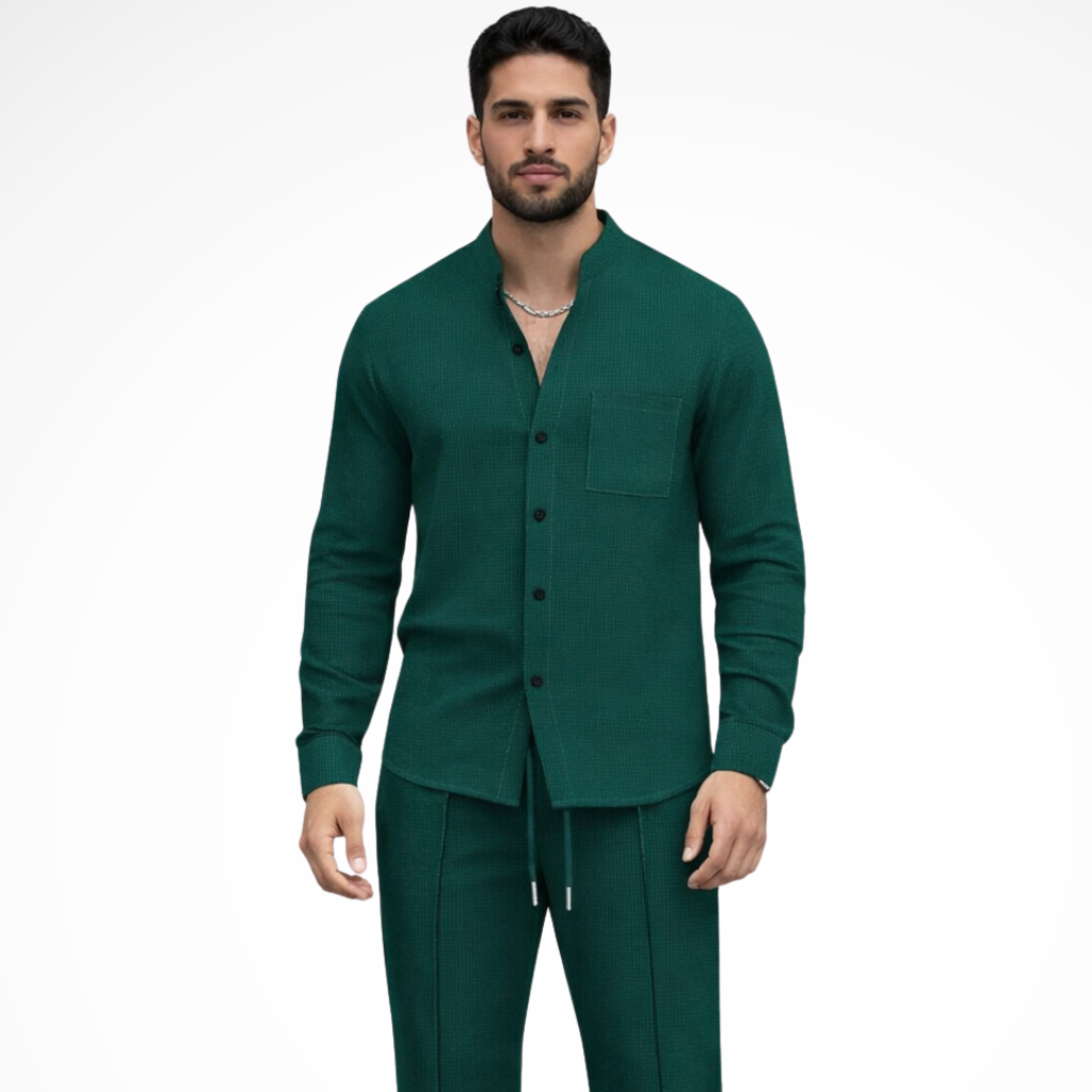 Barrington | Men Textured Button Shirt and Trousers 2 Piece Set