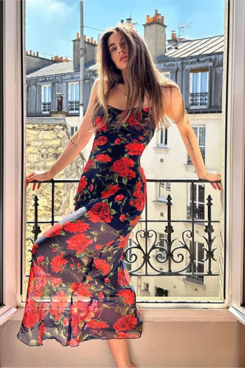 Elara Damen Maxikleid – Floral & Spaghettiträger Sommer Elegant