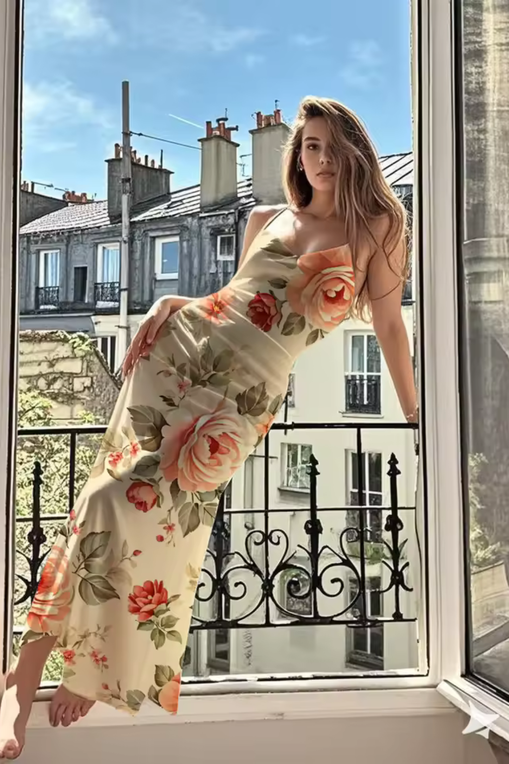 Elara Damen Maxikleid – Floral & Spaghettiträger Sommer Elegant
