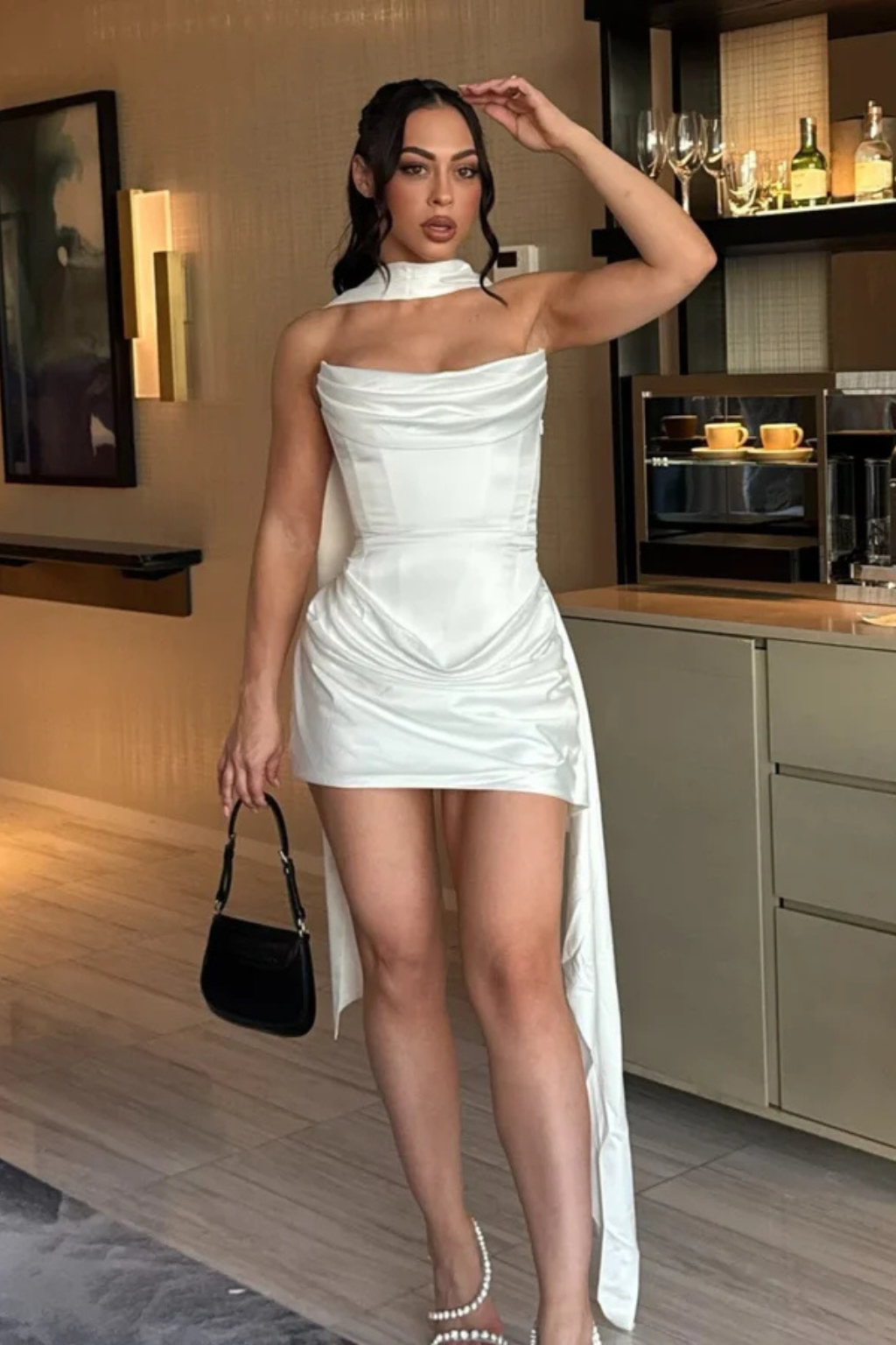 Zafrina | Damen Satin Minikleid – Corset & Schulterfrei Elegant