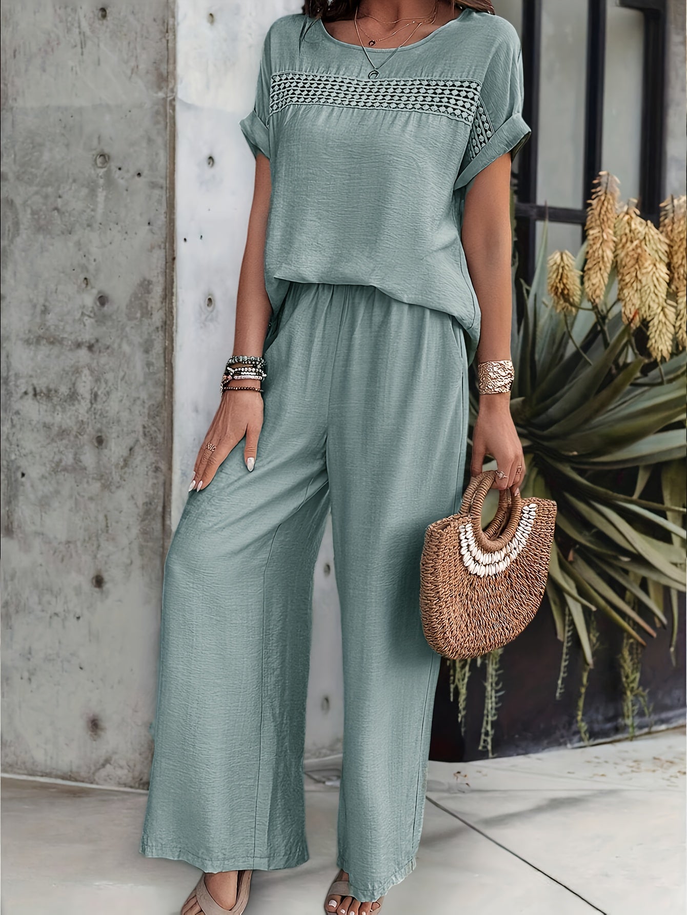 Damen Elegantes Set mit Kurzarmtop und Hose