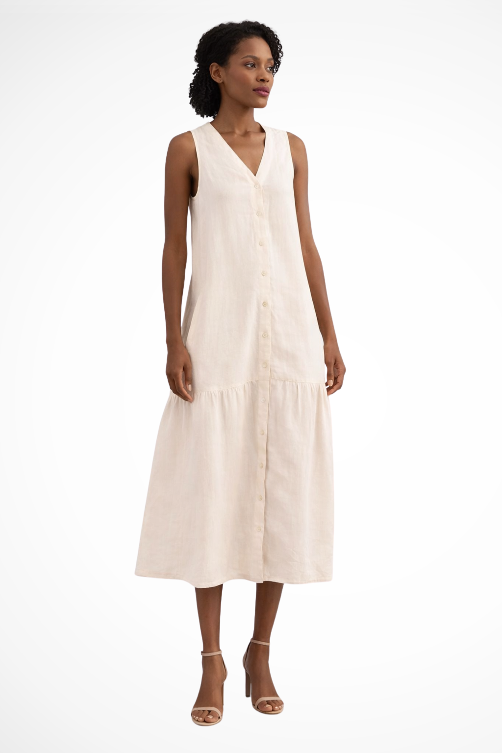 Willa Damen Maxikleid – V-Ausschnitt & Leinen mit Knopfleiste Sommerlich