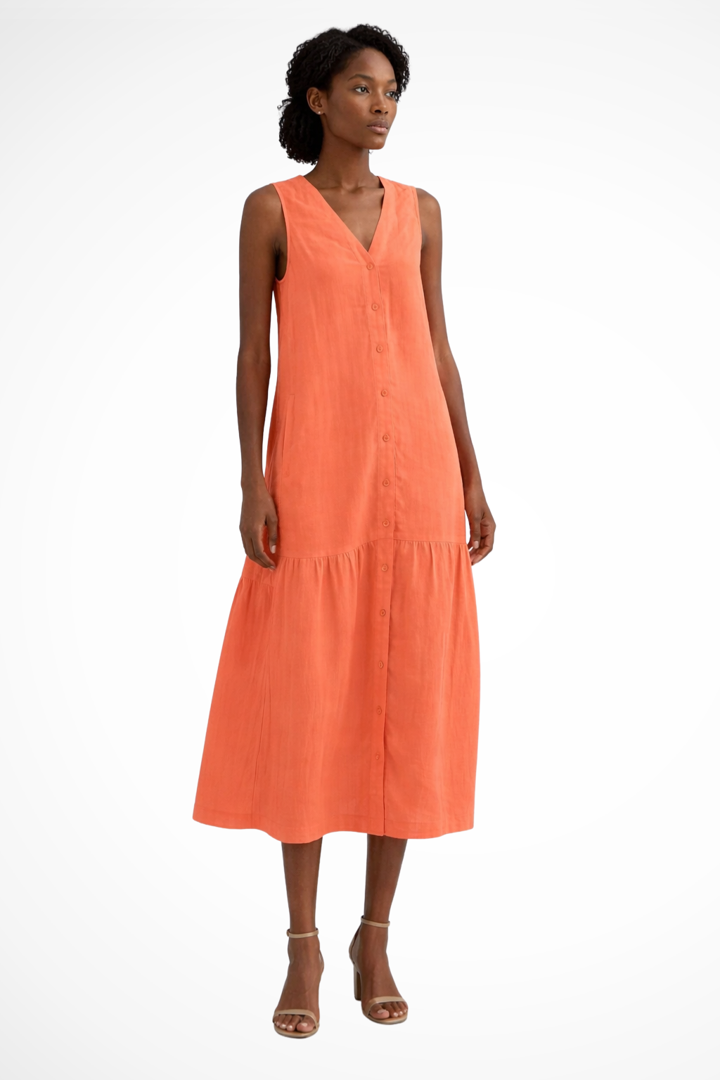 Willa Damen Maxikleid – V-Ausschnitt & Leinen mit Knopfleiste Sommerlich