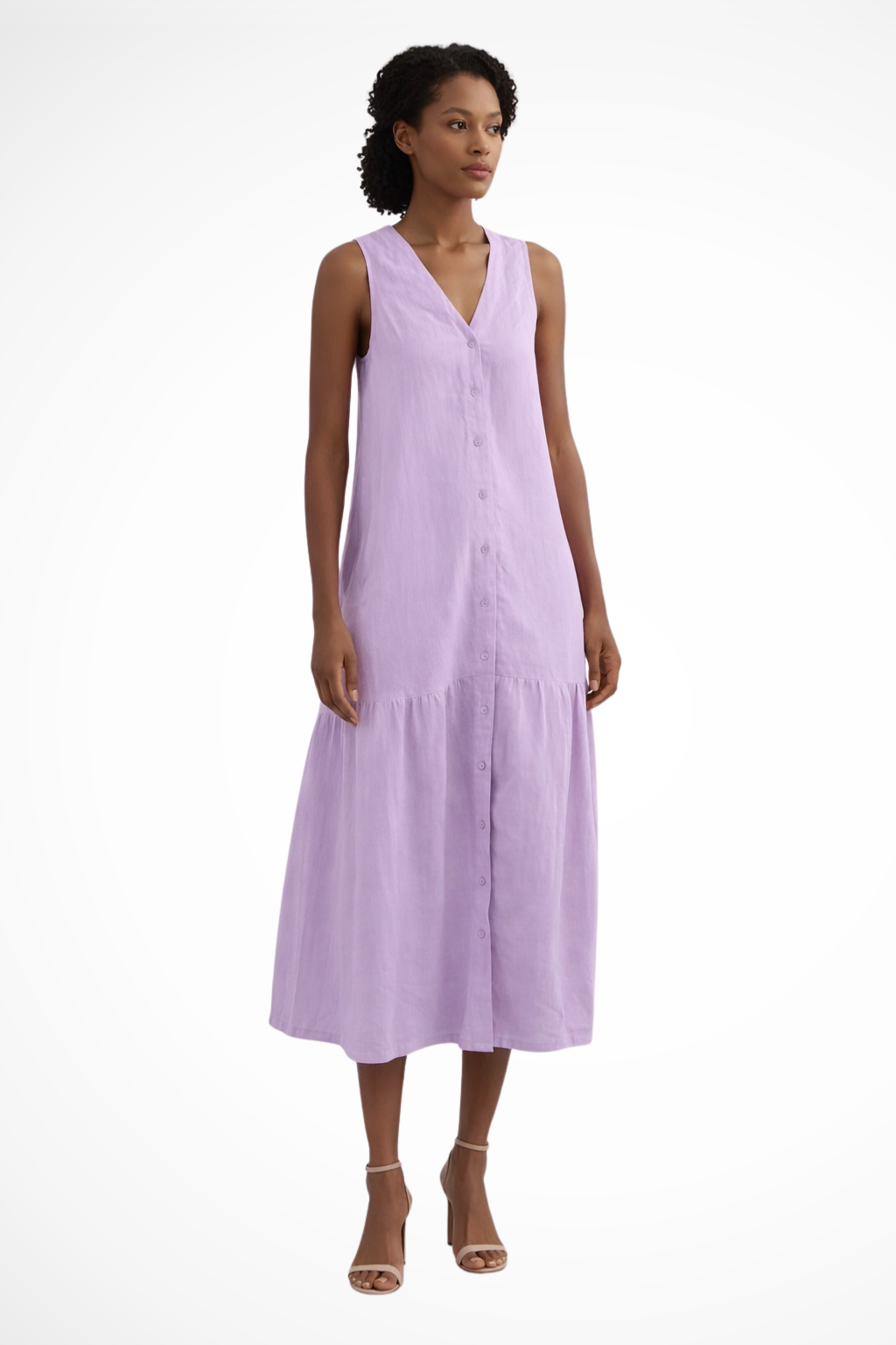 Willa Damen Maxikleid – V-Ausschnitt & Leinen mit Knopfleiste Sommerlich