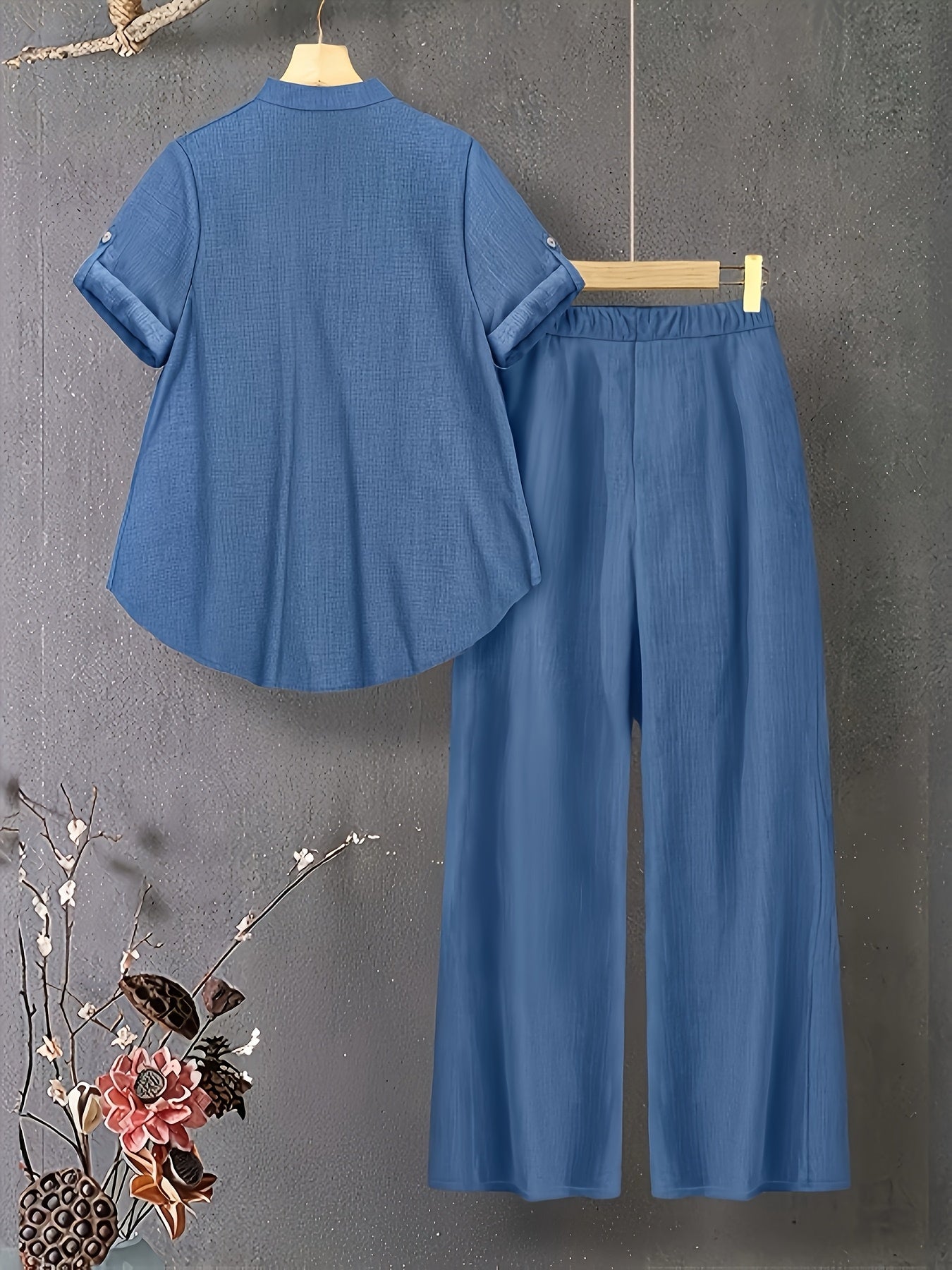 Damen Zweiteiler mit V-Ausschnitt Top und Elastischer Hose