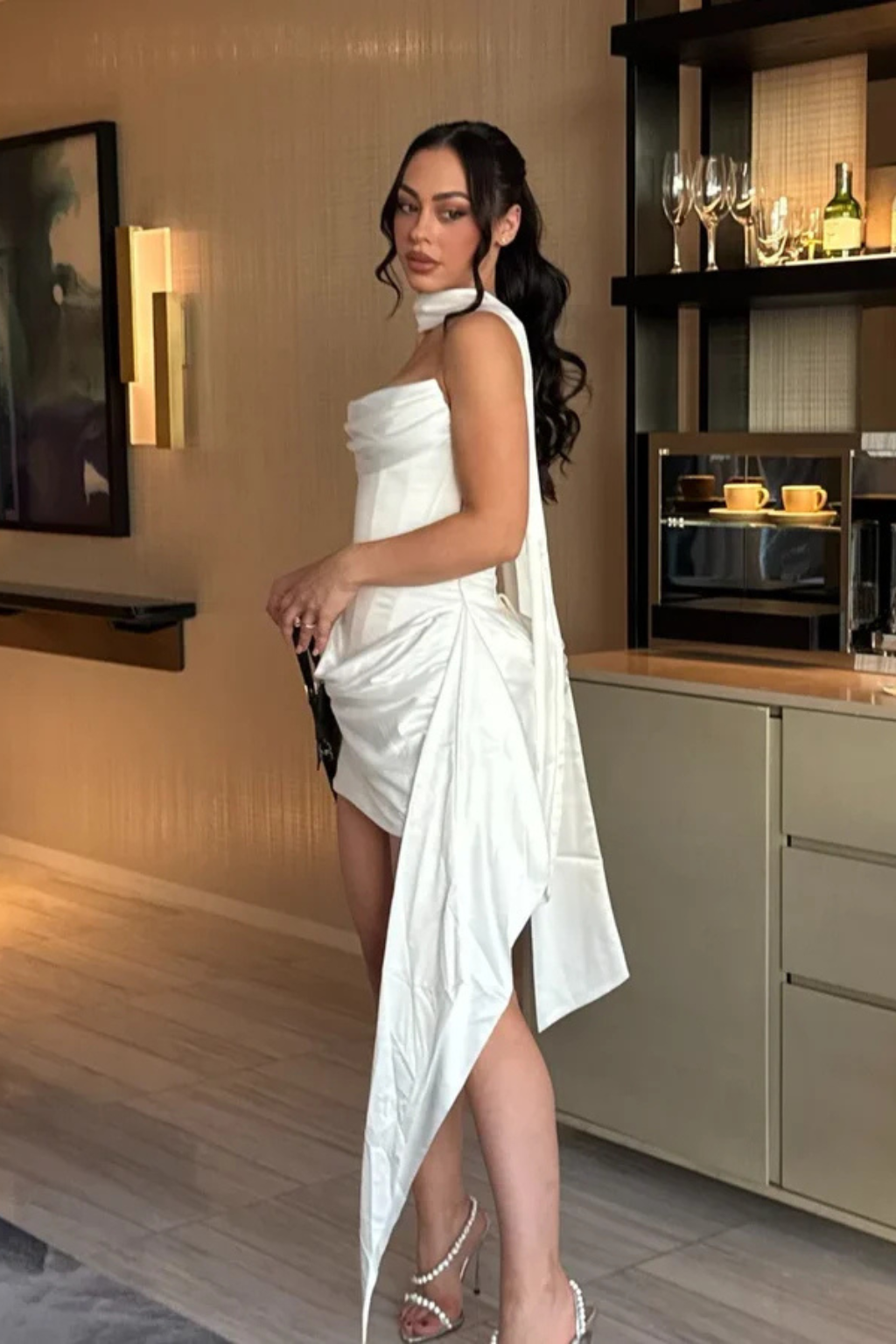 Zafrina | Damen Satin Minikleid – Corset & Schulterfrei Elegant