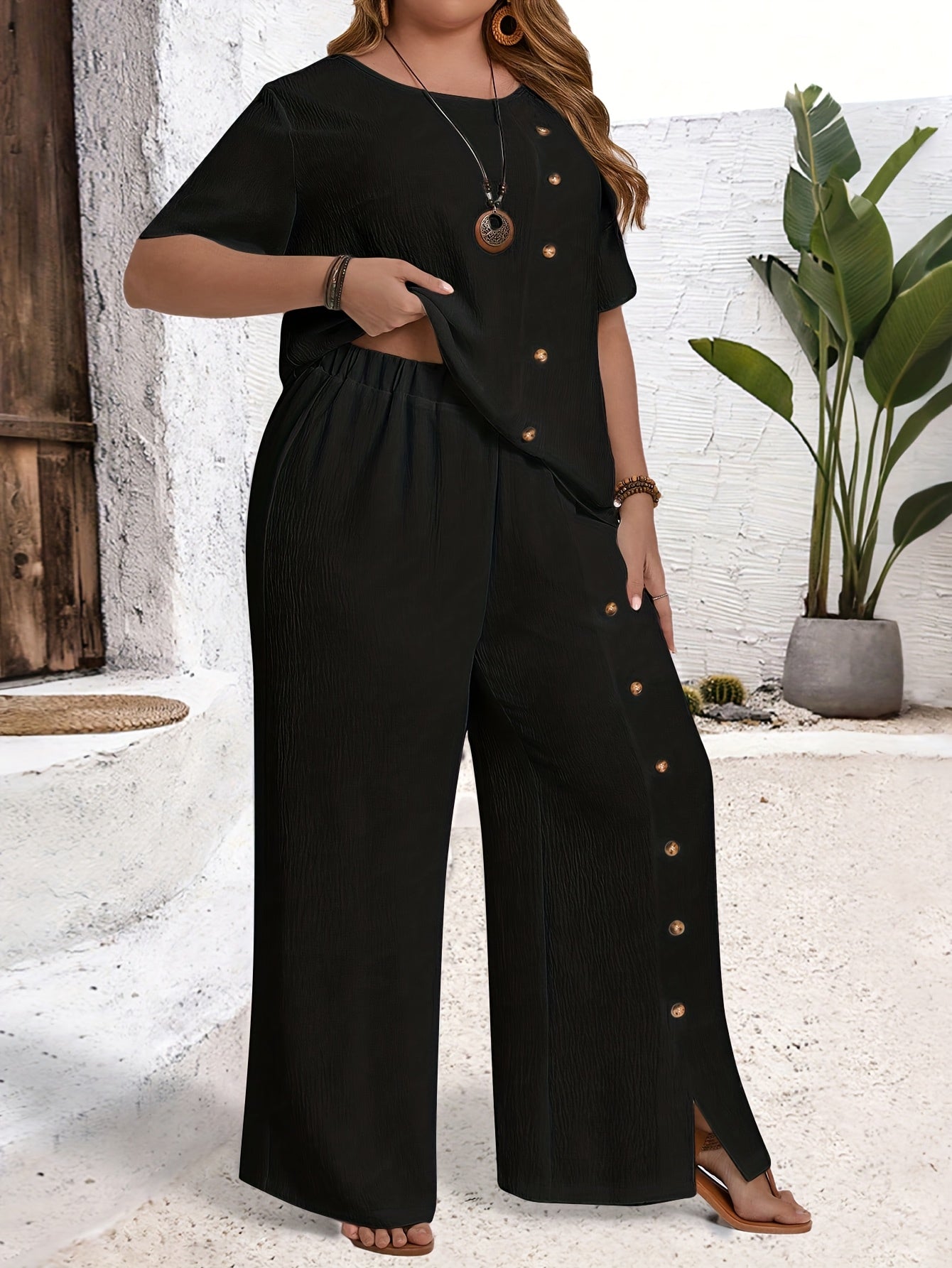 Damen Plus Size Sommer Set mit Top und Hose