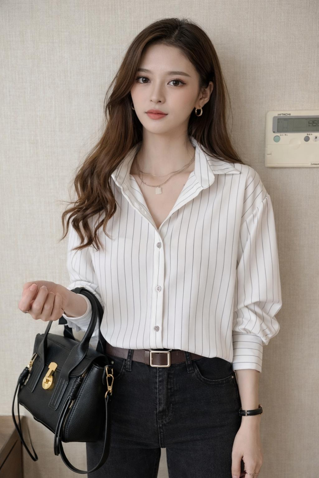 Nella | Damen Bluse – Gestreift & Klassischer Kragen Modern