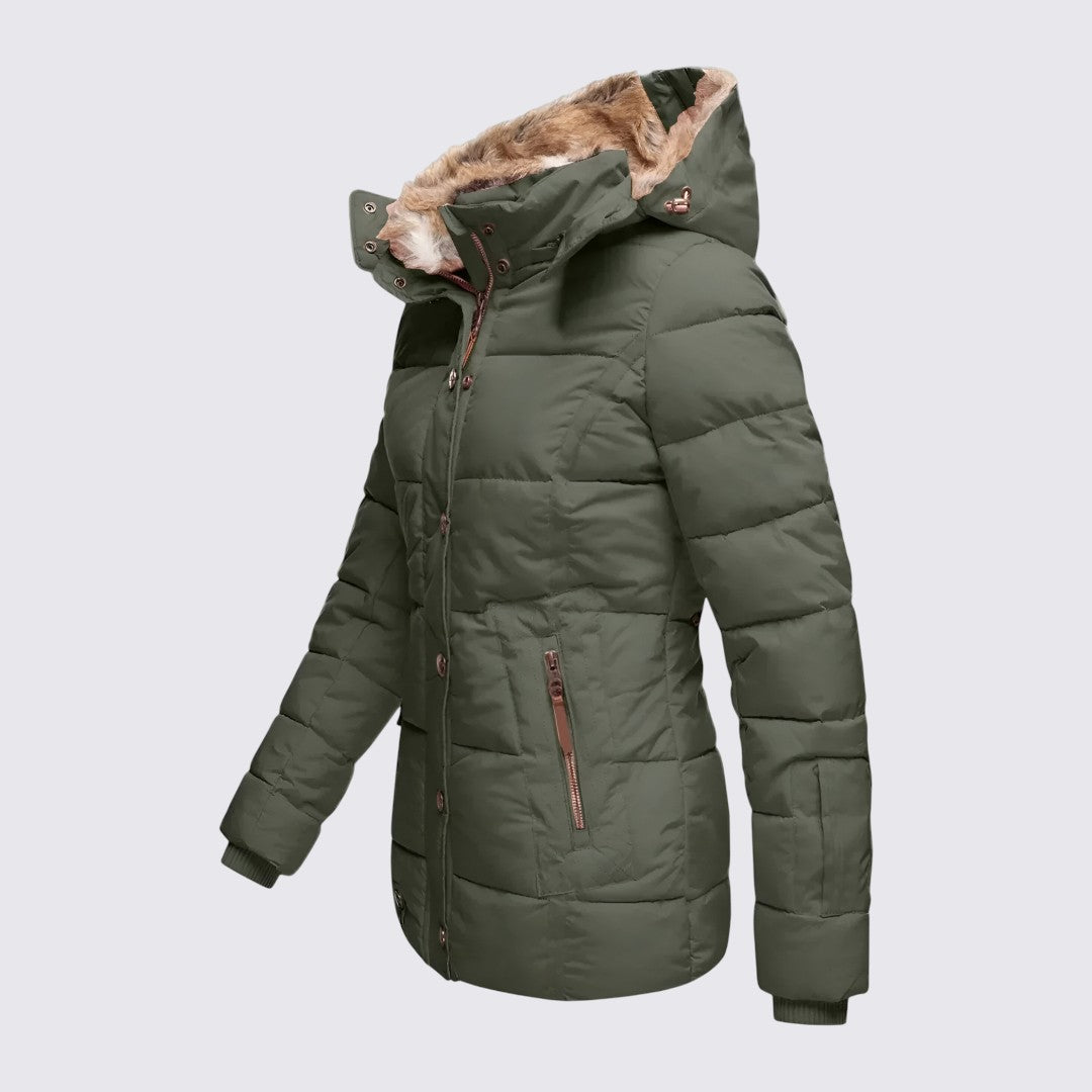 Damen Winterjacke mit Fellkapuze - Gefütterte Steppjacke - Warm Gefüttert