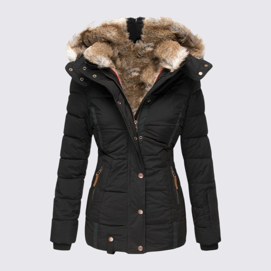 Damen Winterjacke mit Fellkapuze - Gefütterte Steppjacke - Warm Gefüttert