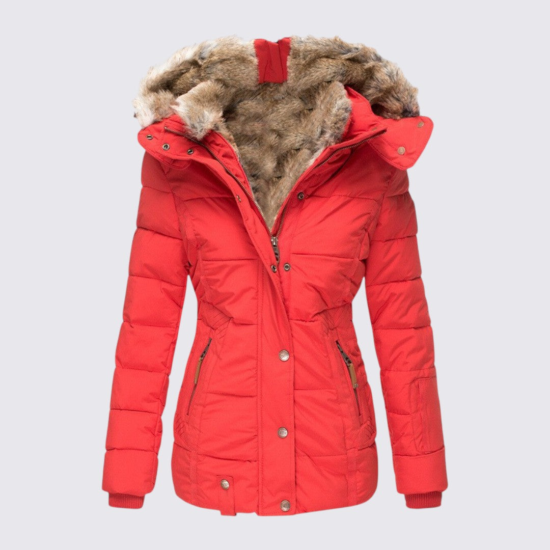 Damen Winterjacke mit Fellkapuze - Gefütterte Steppjacke - Warm Gefüttert