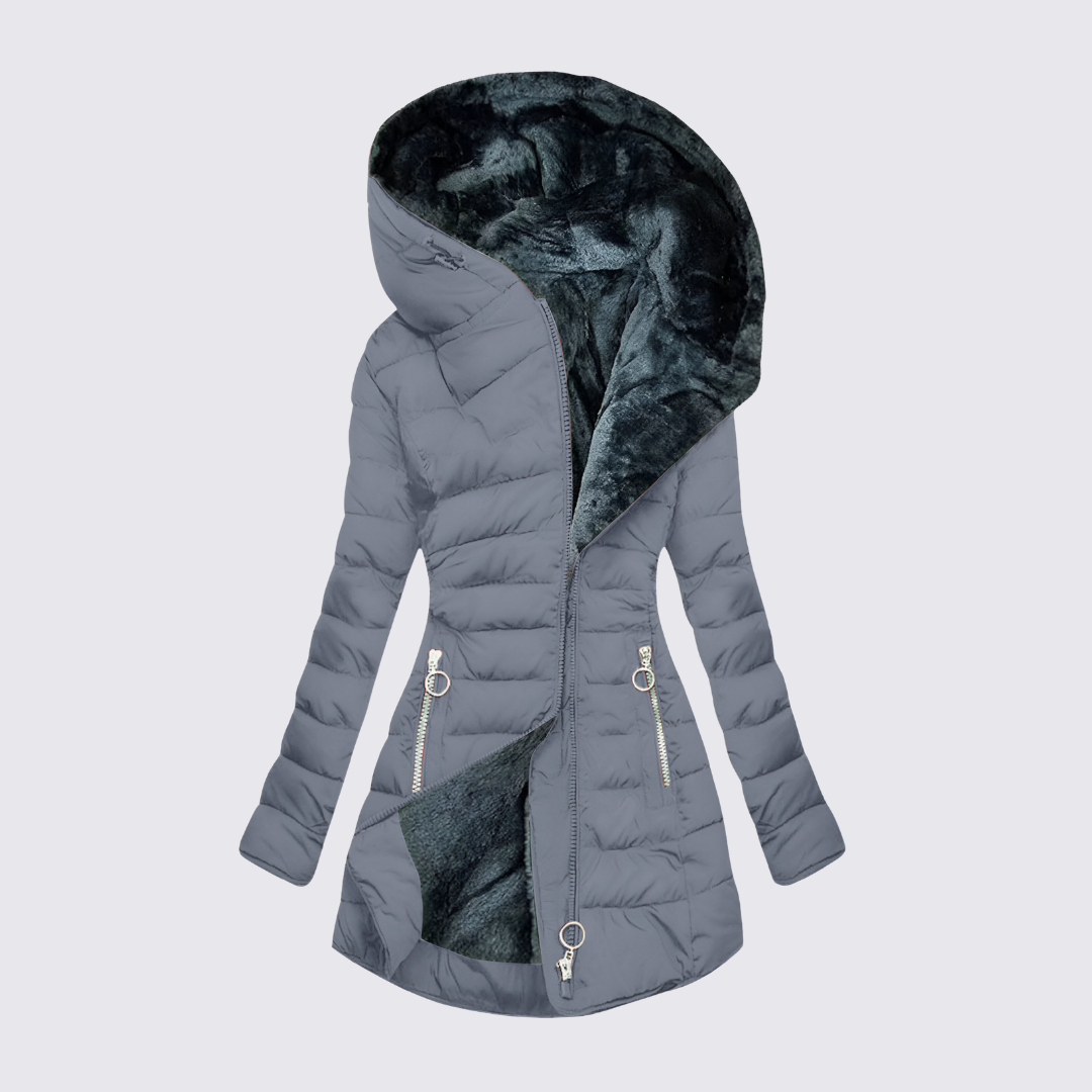 Damen Winterjacke mit Kapuze – Gefütterte Jacke – Lang Geschnitten