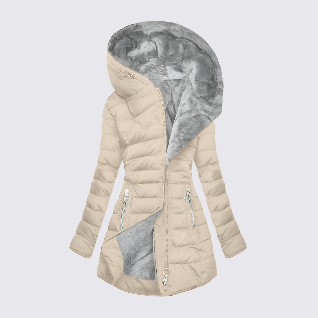 Damen Winterjacke mit Kapuze – Gefütterte Jacke – Lang Geschnitten