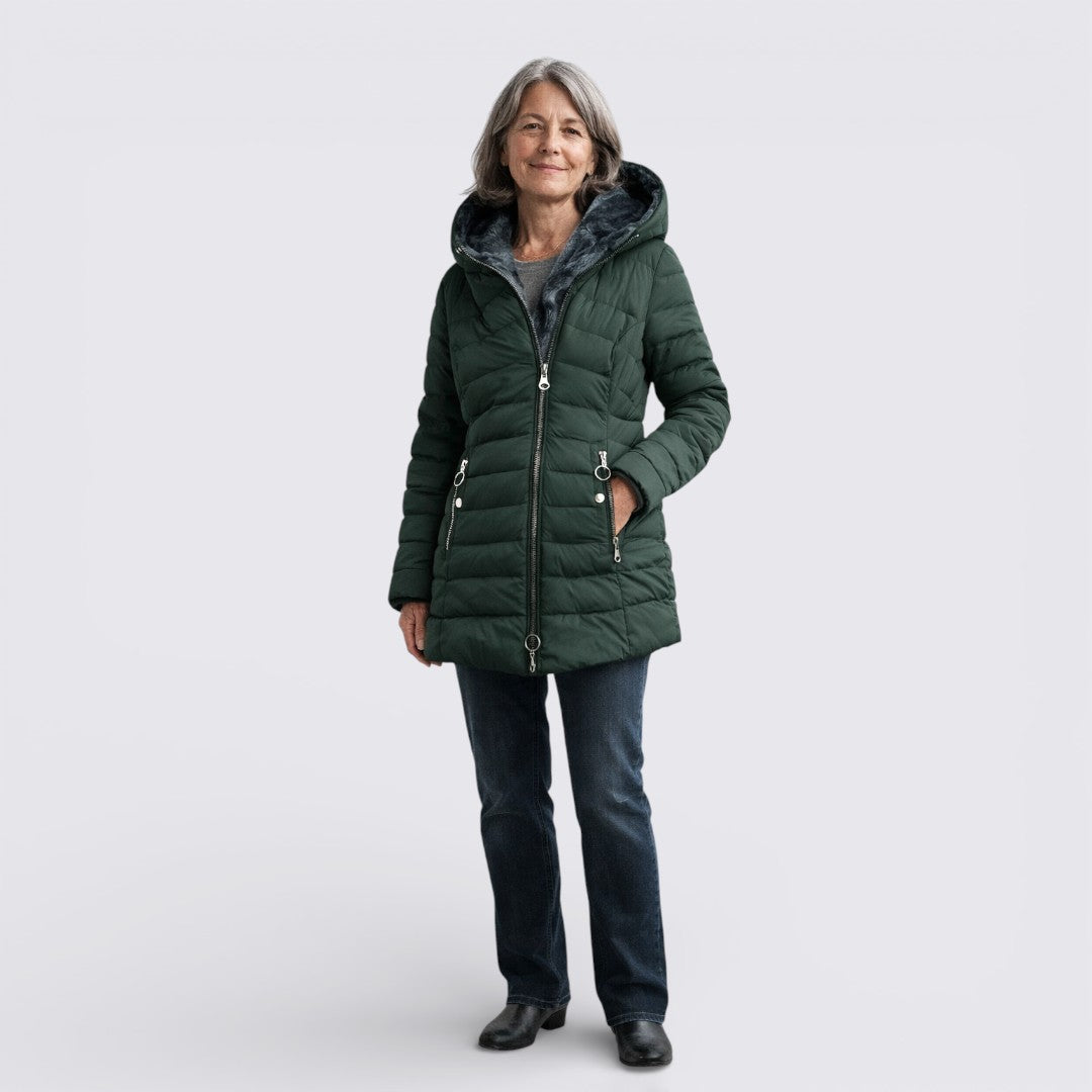Damen Winterjacke mit Kapuze – Gefütterte Jacke – Lang Geschnitten