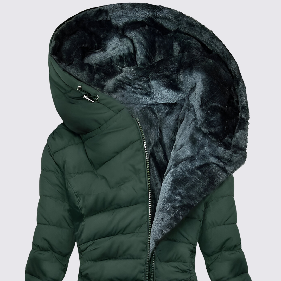 Damen Winterjacke mit Kapuze – Gefütterte Jacke – Lang Geschnitten