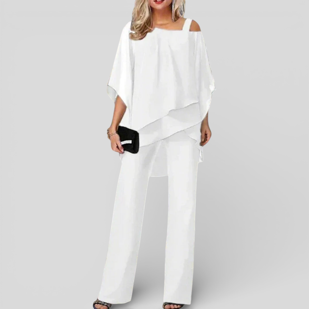 Damen Zweiteiler mit Lockerem Schnitt - Eleganter Zweiteiler - V-Ausschnitt