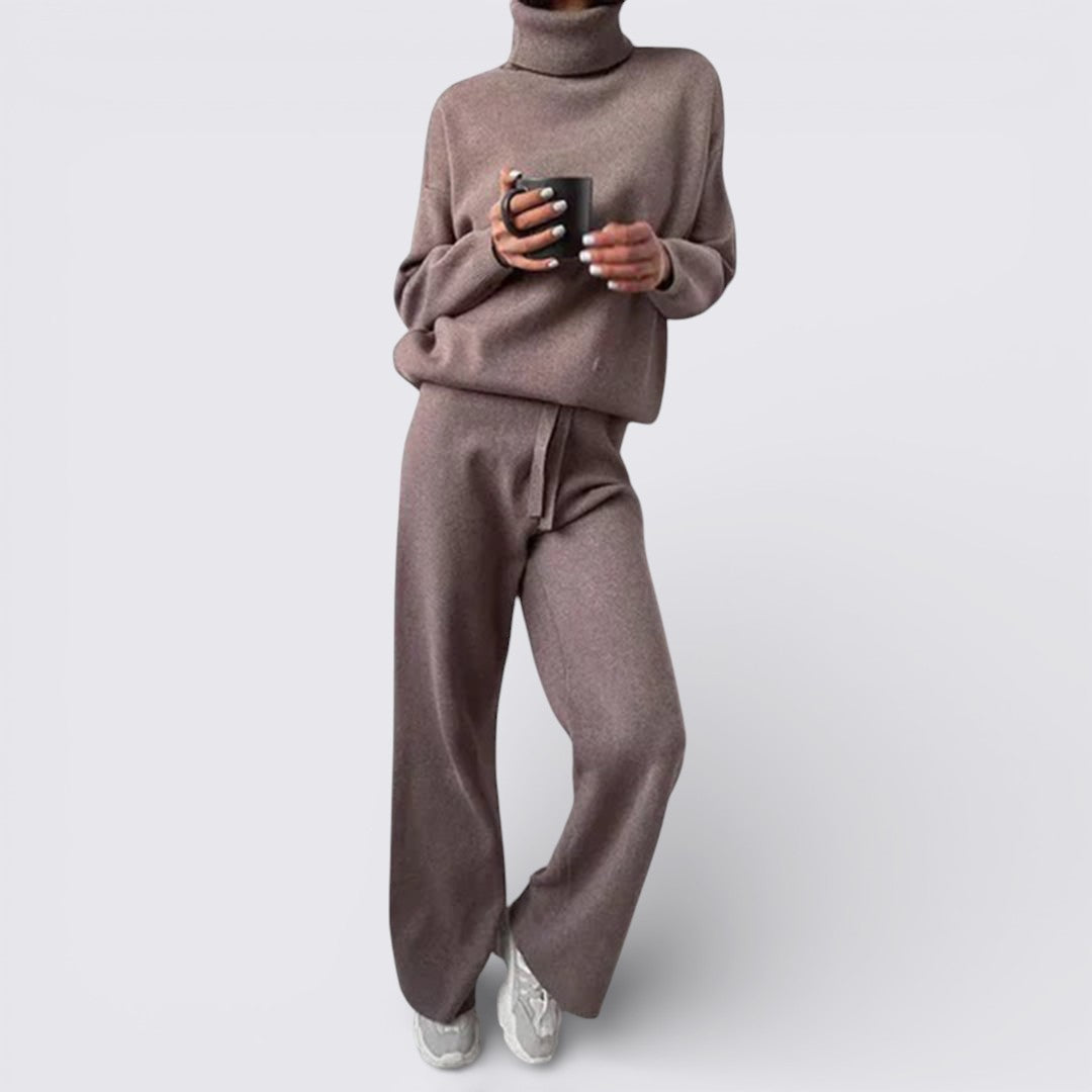 Damen Zweiteiliges Strickset – Stehkragen Oberteil – Lockerer Schnitt