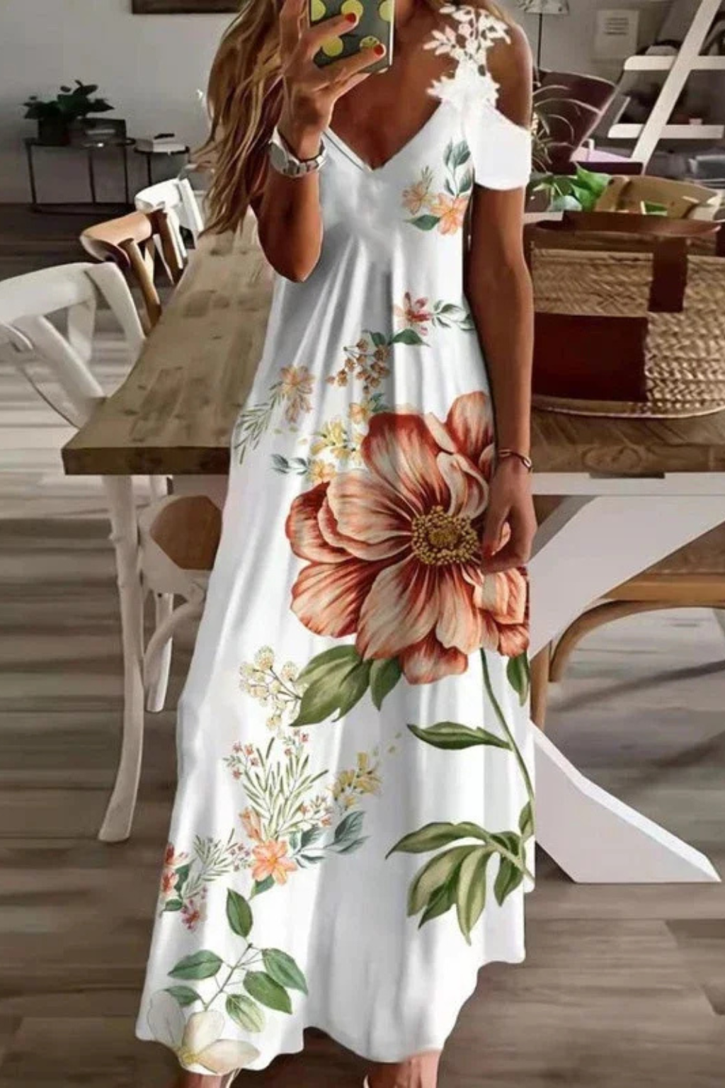 Rosana Damen Maxikleid – Floral & Ärmellos Sommerlich Elegant
