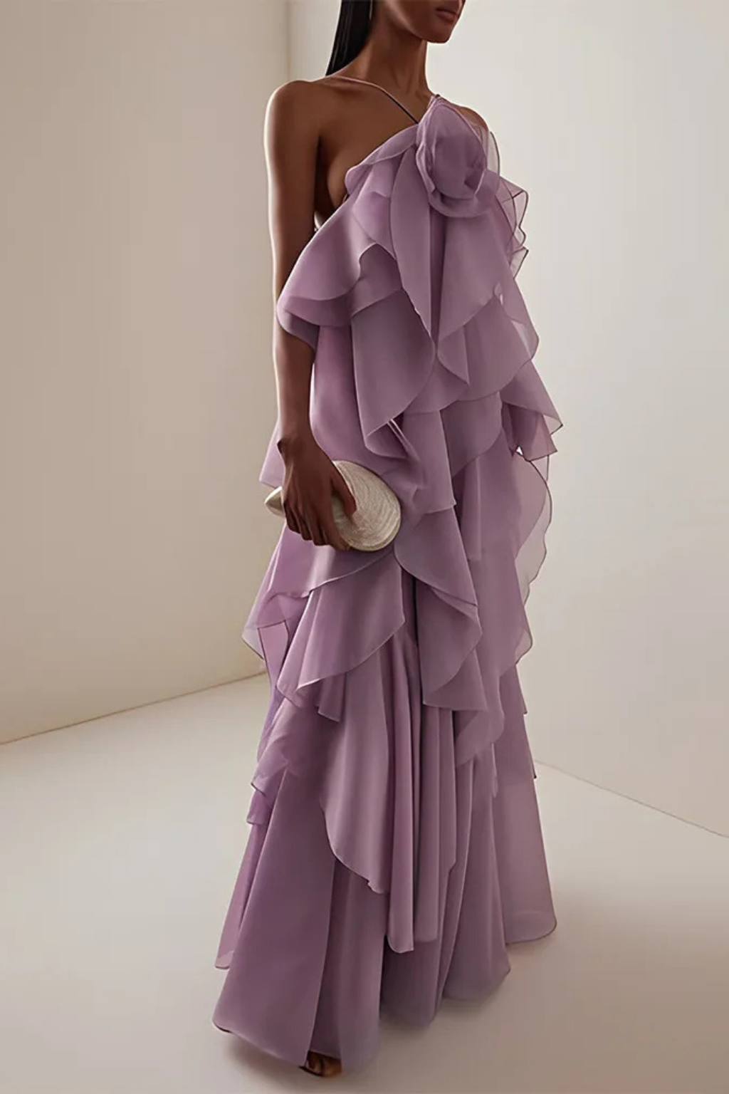 Vivienne Damen Maxikleid – Neckholder & Rüschen Elegant