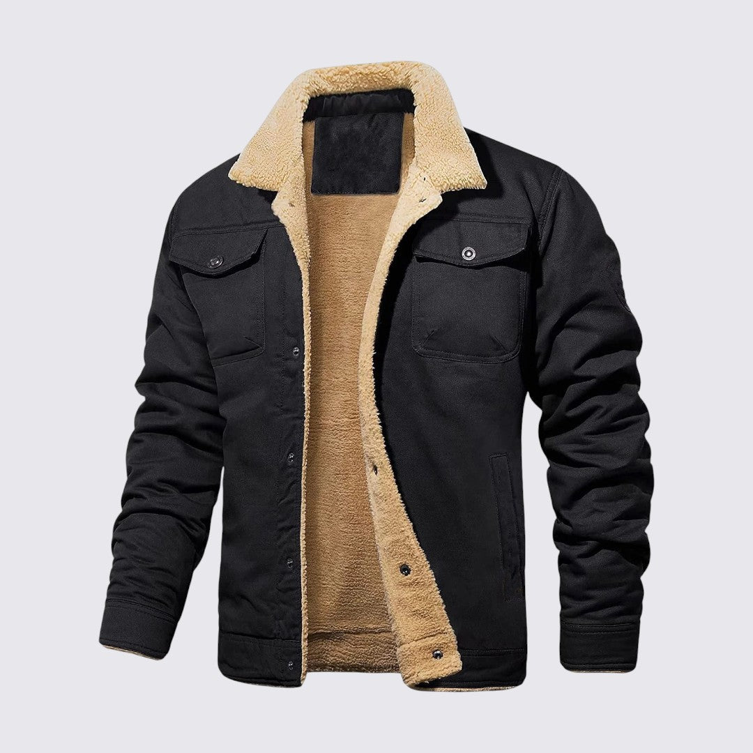 Herren Jacke mit Knopfleiste - Gefütterte Jacke - Stehkragen