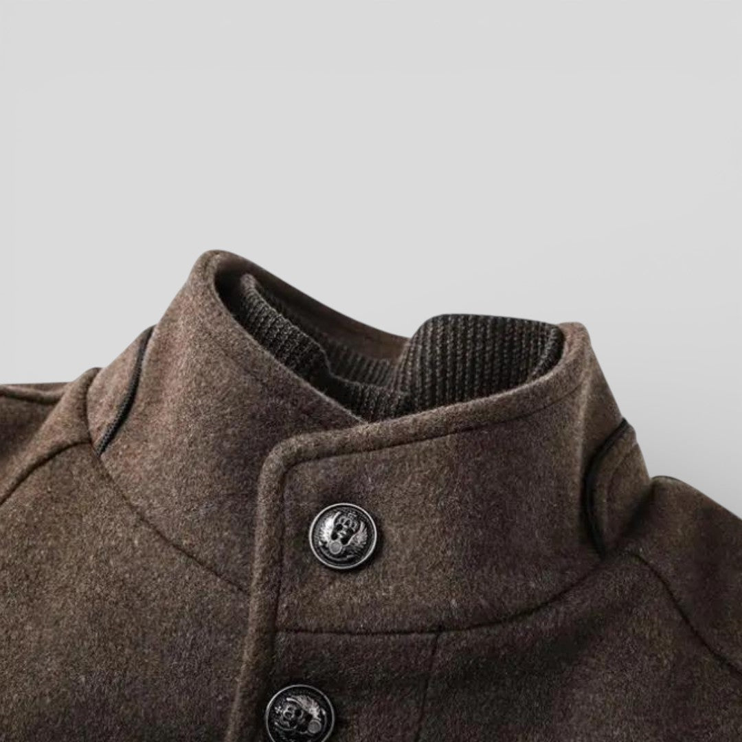 Herren Mantel mit Stehkragen - Langer Mantel - Knopfleiste Vorne