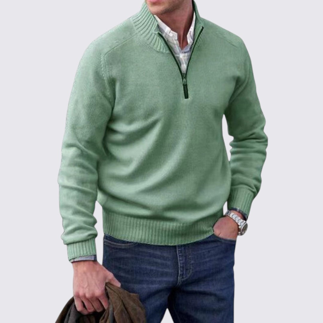 Herren Pullover mit Reißverschlusskragen - Klassischer Pullover - Gerippte Bündchen