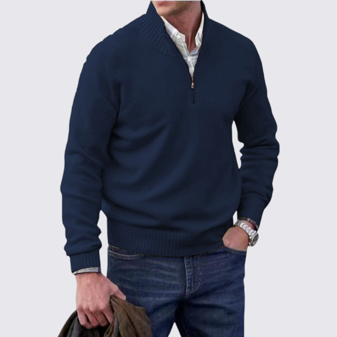 Herren Pullover mit Reißverschlusskragen - Klassischer Pullover - Gerippte Bündchen