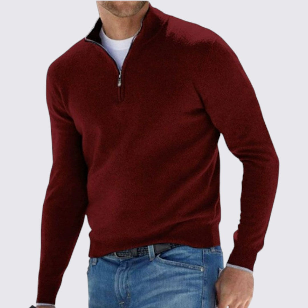 Herren Pullover mit Stehkragen - Klassischer Pullover - Reißverschluss Vorne