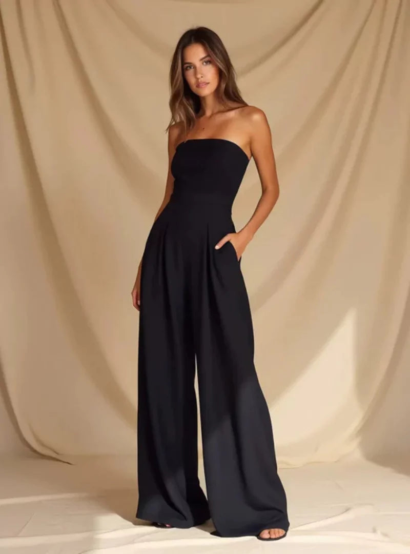 Damen Trägerloser Sommer Jumpsuit mit Weitem Bein