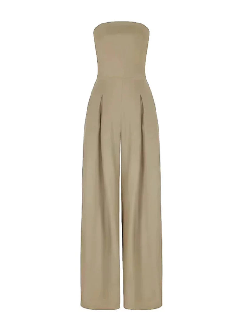 Damen Trägerloser Sommer Jumpsuit mit Weitem Bein