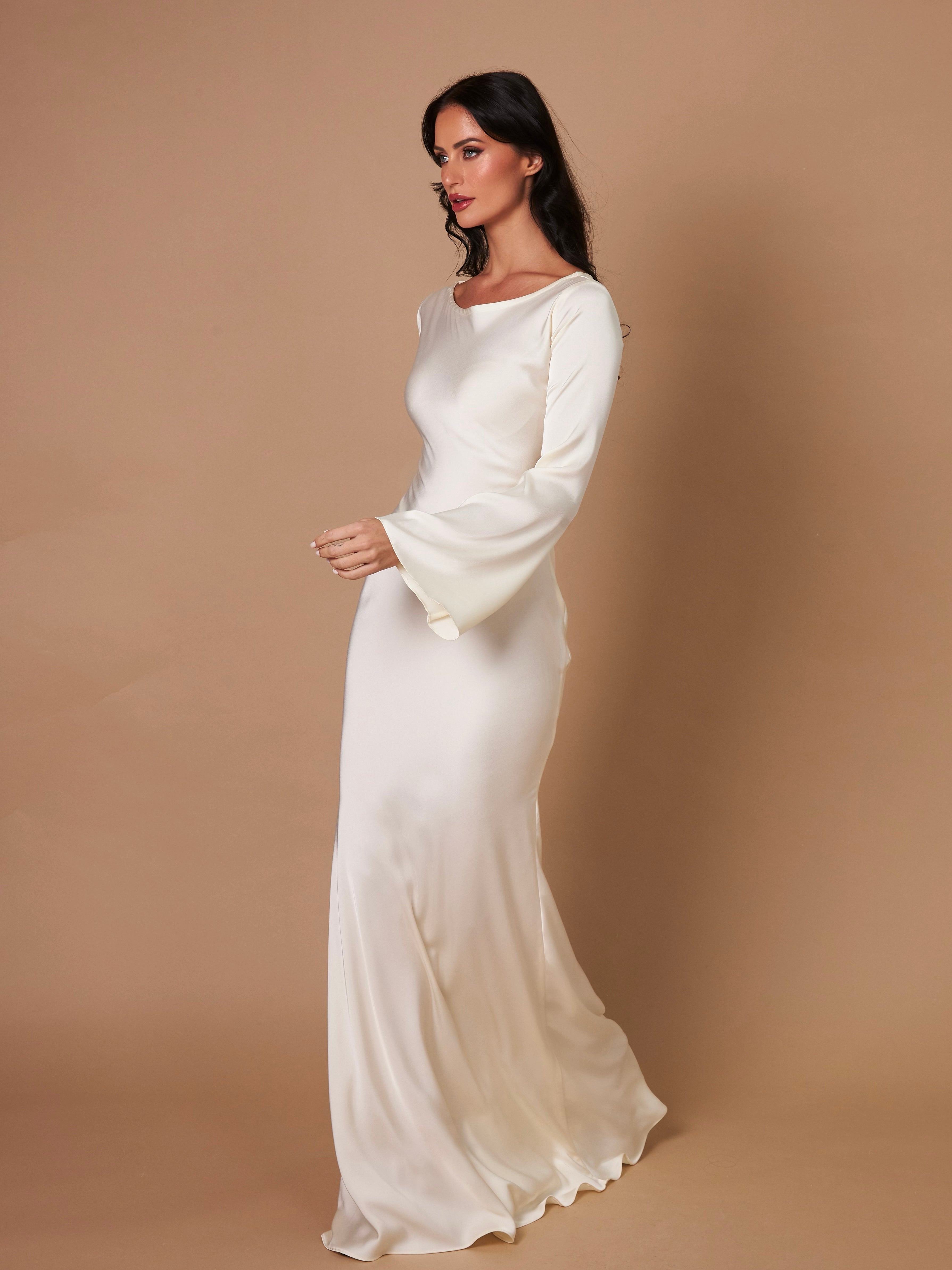 Damen Elegantes Langarm-Maxikleid mit Satin-Look