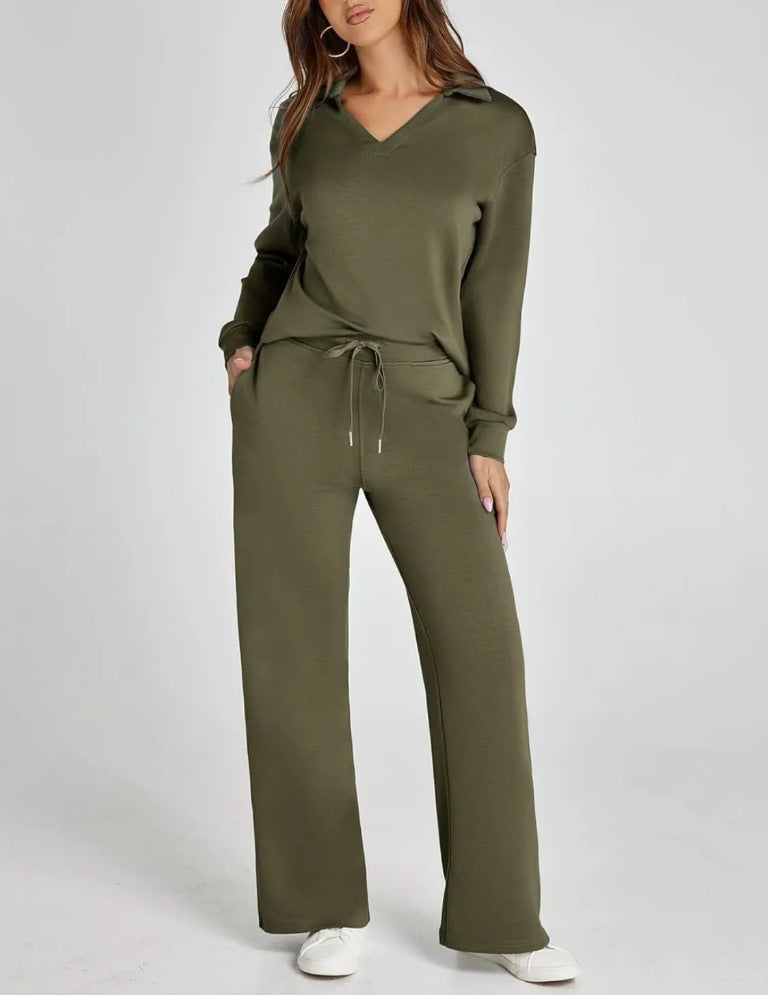 Damen Casual Set mit Zipper-Pullover und Weiter Hose