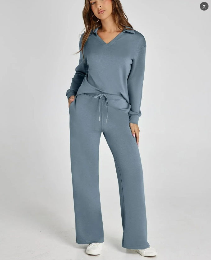 Damen Casual Set mit Zipper-Pullover und Weiter Hose