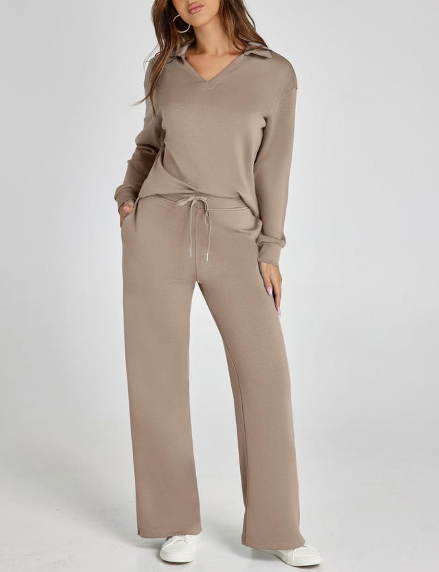 Damen Casual Set mit Zipper-Pullover und Weiter Hose