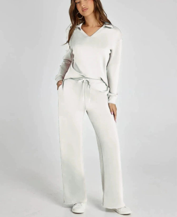Damen Casual Set mit Zipper-Pullover und Weiter Hose