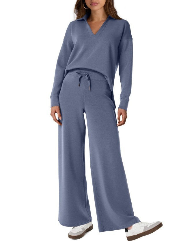Damen Casual Set mit Zipper-Pullover und Weiter Hose