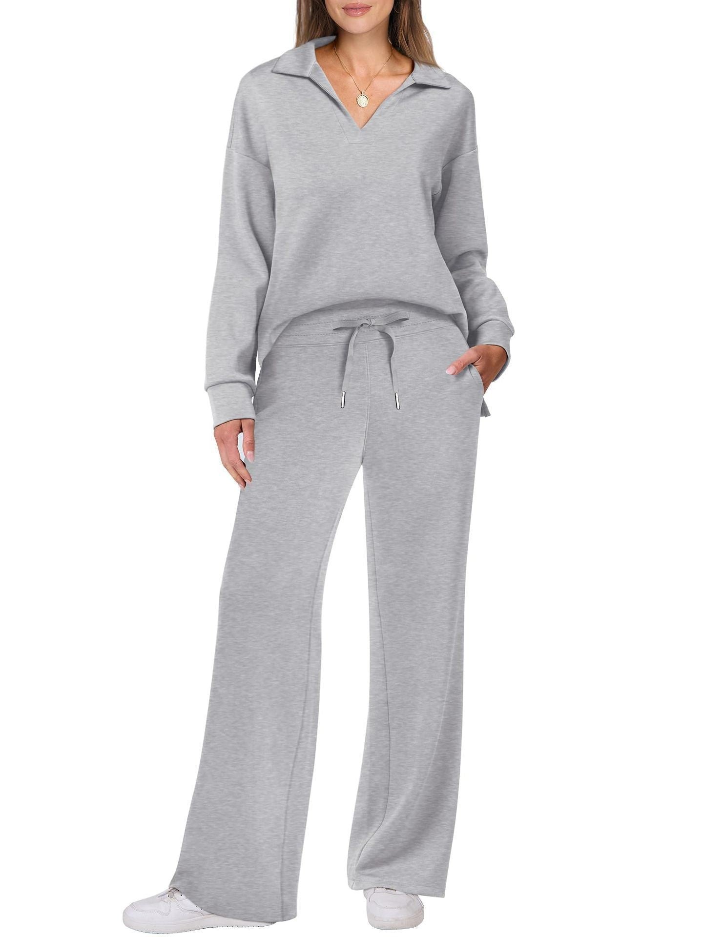 Damen Casual Set mit Zipper-Pullover und Weiter Hose