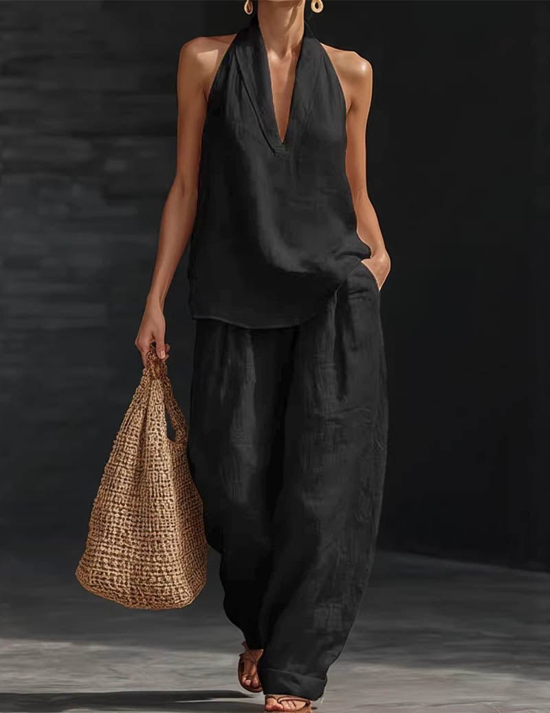 Damen Boho Zweiteiler mit Neckholder-Top und weiter Hose