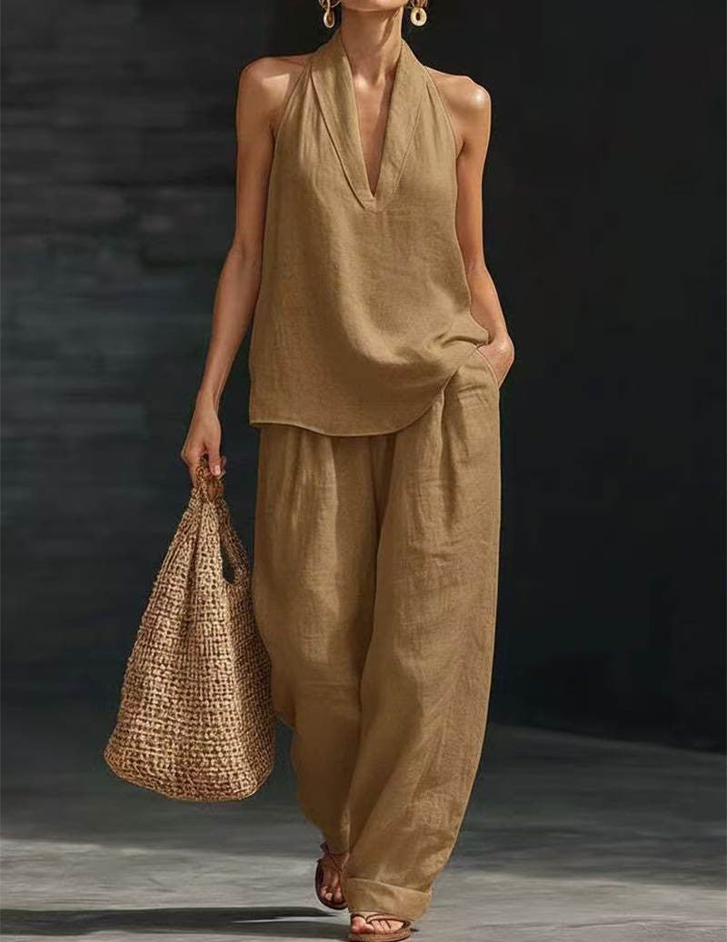 Damen Boho Zweiteiler mit Neckholder-Top und weiter Hose