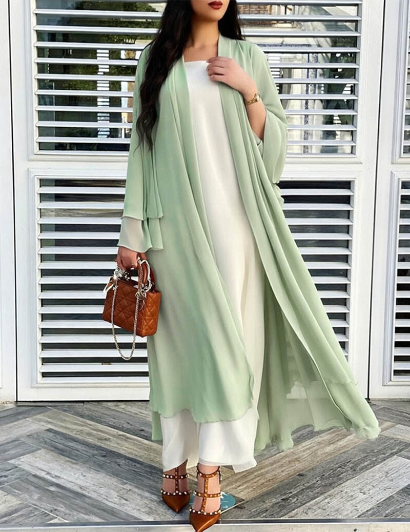Damen Chiffon Kimono Cardigan mit Rüschen