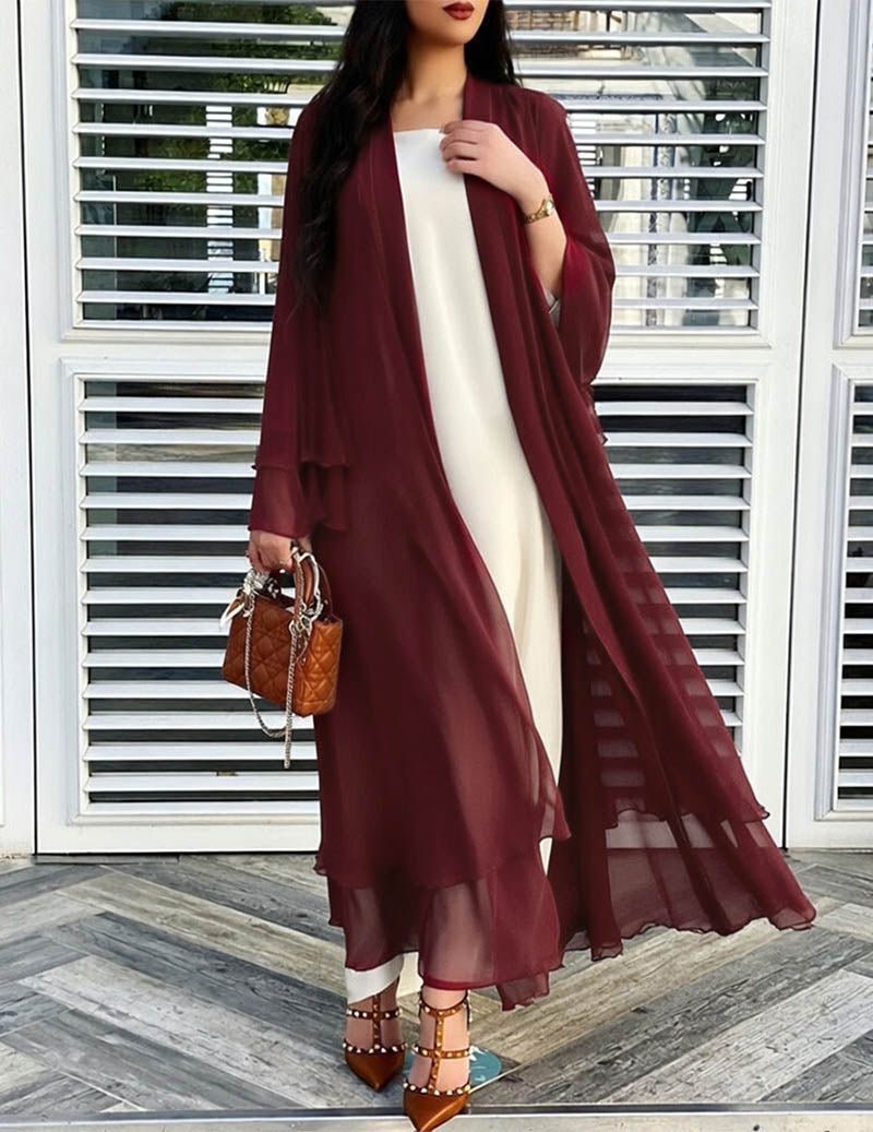 Damen Chiffon Kimono Cardigan mit Rüschen