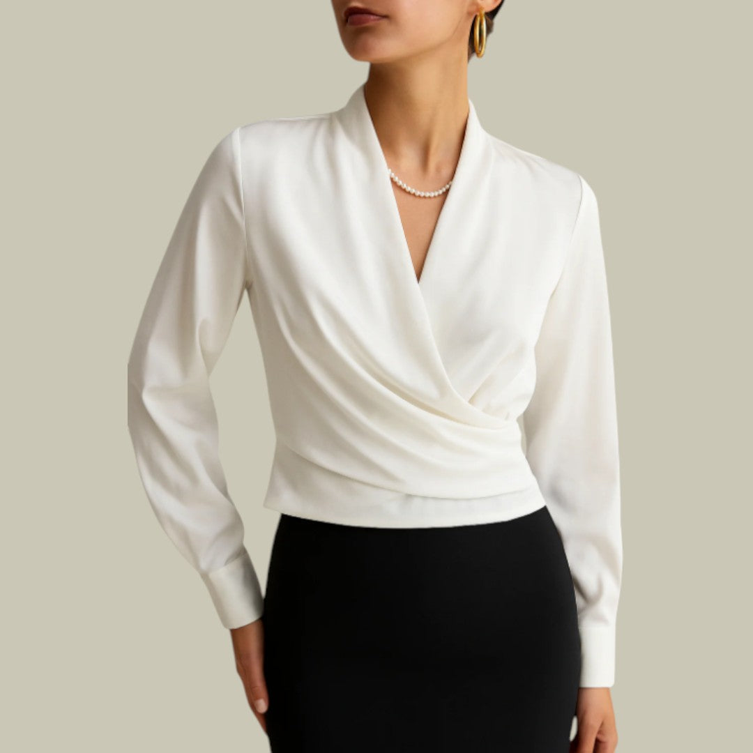 Damen Satin Wickelbluse Elegant für Alltag & Anlässe