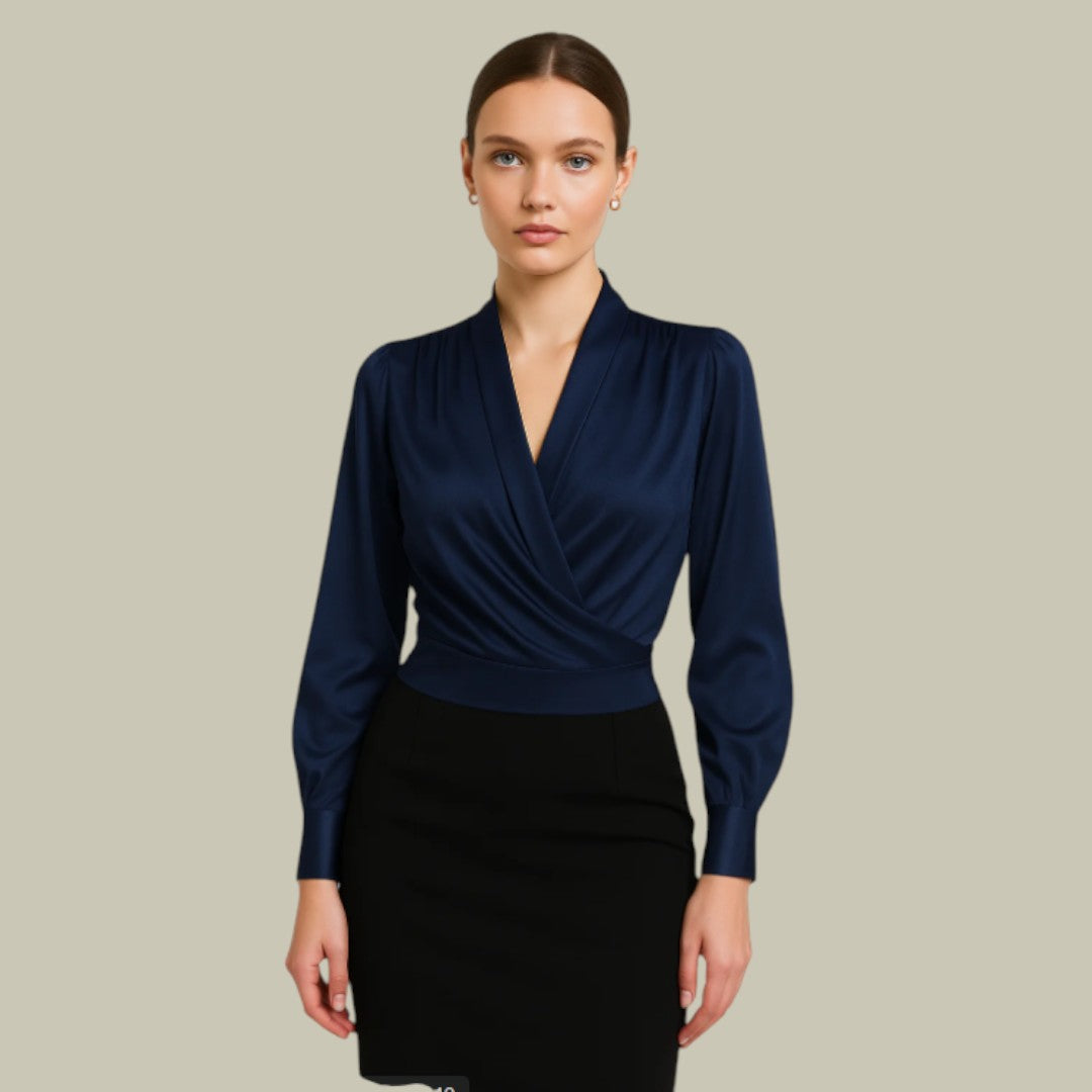 Damen Satin Wickelbluse Elegant für Alltag & Anlässe