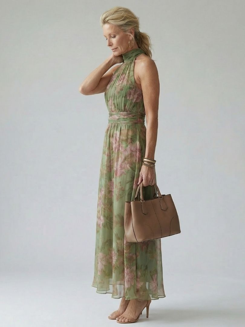 Damen Florales Neckholder-Midikleid für Sommeranlässe