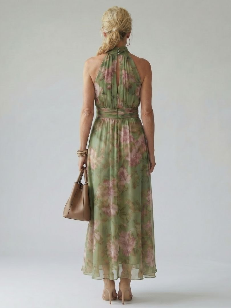 Damen Florales Neckholder-Midikleid für Sommeranlässe